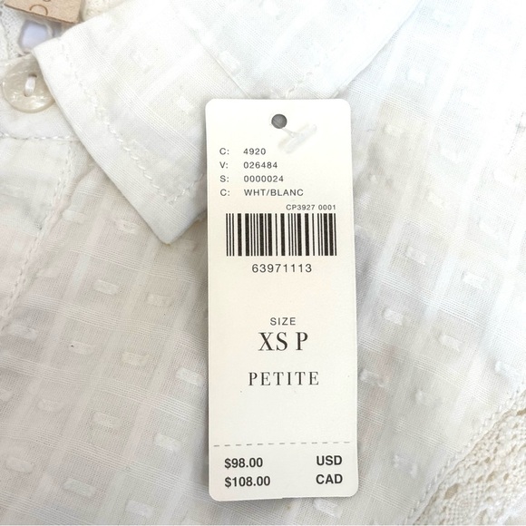 Anthropologie Pilcro Lace Back Button Down Blouse Cottagecore Ivory XSP NEW - Picture 10 of 13